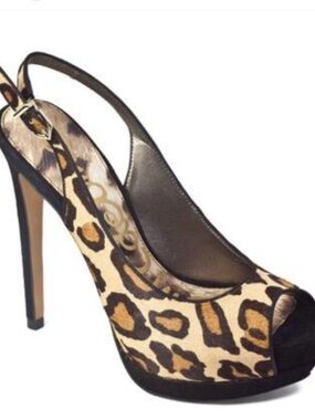 Sam Edelman Penelope Peep Toe Leopard Slingback Platform Heels Women’s Size 8M